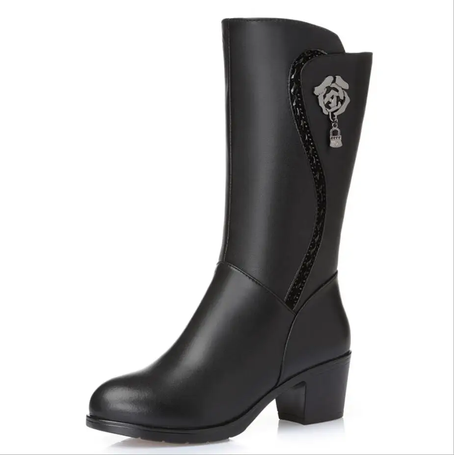 Женские ботинки из натуральной кожи на меху мотоциклетные теплые большие