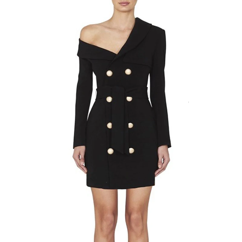 Черное модное платье блейзер с длинным рукавом 2020 женские дизайнерские Сексуальные вечерние платья для