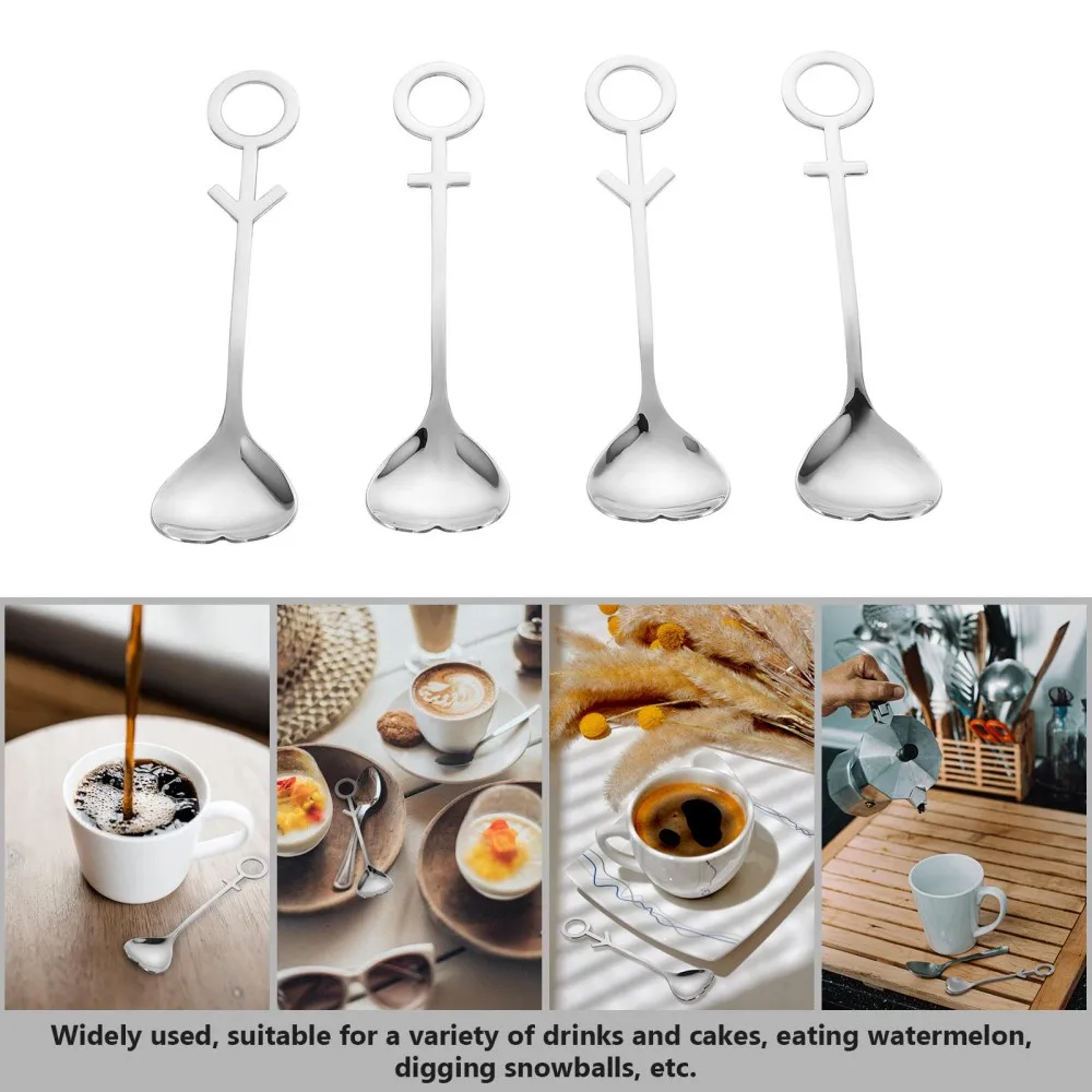 

2pcs Coffee Spoons Couple Stainless Steel Spoons Dessert Spoons (Silver)