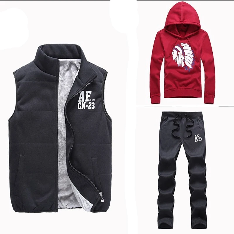 Мужская спортивная одежда толстовки Модный комплект из 3 предметов толстовка с
