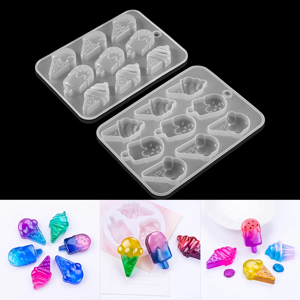 

1pcs Crystal 9 Ice Cream Silicone Mold Home UV Epoxy Resin Mould For DIY Jelly Ice Cream Crafts Jewelry Pendant Making Tools