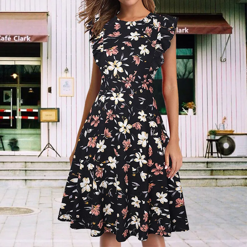 Женское винтажное коктейльное платье трапециевидной формы с оборками и