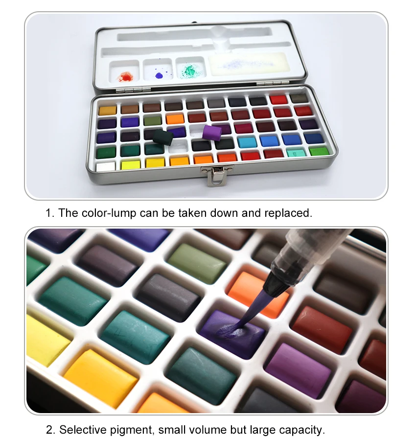 SeamiArt 50Color Solid Watercolor Paint Set Portable Metal Box Watercolor Pigment for Beginner Drawing Watercolor Paper Supplies