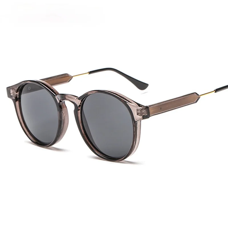 

Солнцезащитные очки унисекс, Классические Круглые ретро-очки в серой оправе, с дужками из золотистого сплава, UV400