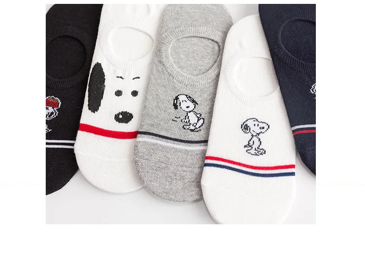 Простые женские короткие носки с Snoopy из мультфильма; удобные хлопковые короткие Дышащие носки с закрытым носком; нескользящие чулочно-носочные изделия