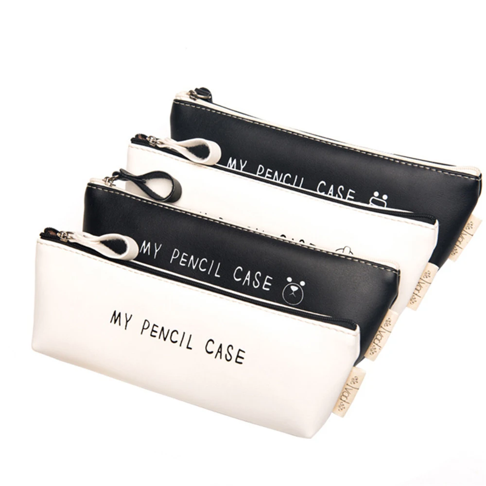 1 шт. пенал из искусственной кожи Классическая черно белая ручка чехол Kawaii