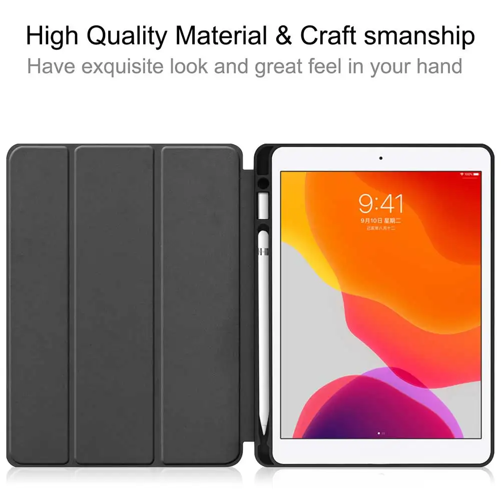 Трехслойный кожаный Флип Стенд кожаный чехол для iPad 10,2 iPad 7th Gen A2197 A2198 A2200 чехол противоударный чехол с авто режимом включения и выключения Смарт Обложка