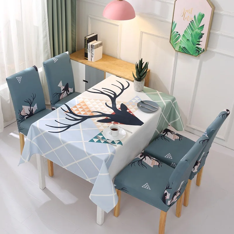 Льняная скатерть с принтом лося водостойкая маслостойкая толстая прямоугольная