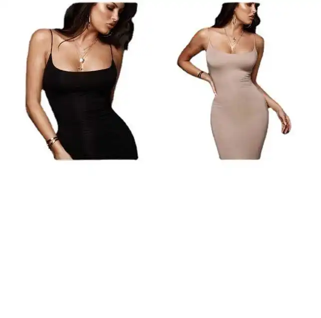 

Women Lady V-Neck Pencil Dress Solid Color Backless Strap Slim Slip Dress Summer Beach
