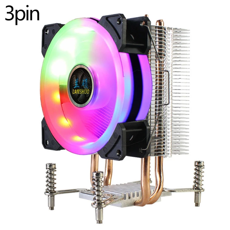 Кулер для процессора LANSHUO с 2 тепловыми трубками радиатор RGB-подсветкой