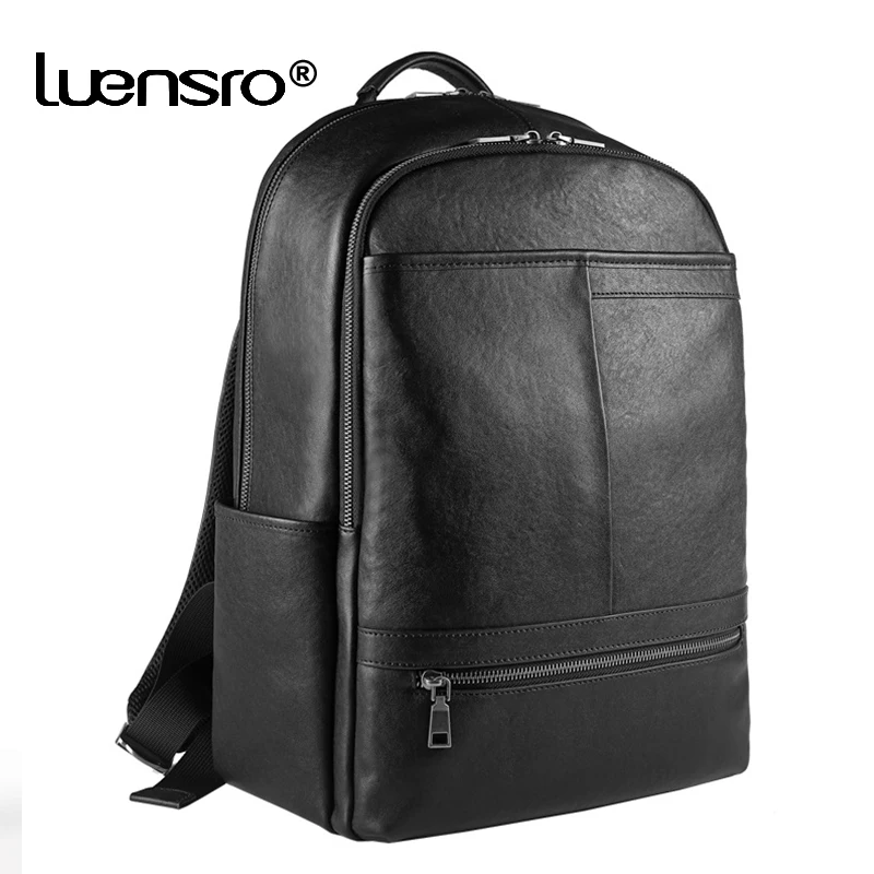 

Vegetable Tanned Cow Leather Backpack Men's Mochila Masculina Men Large Capacity Schoolbag Youth Black Travel Leather Laptop Bag