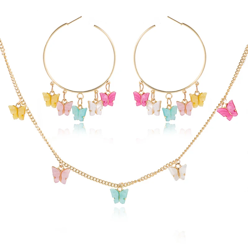 

Butterfly Shape Fashion Necklace Acetate Plate Butterfly Earring Set for Women girl jewelry ornaments