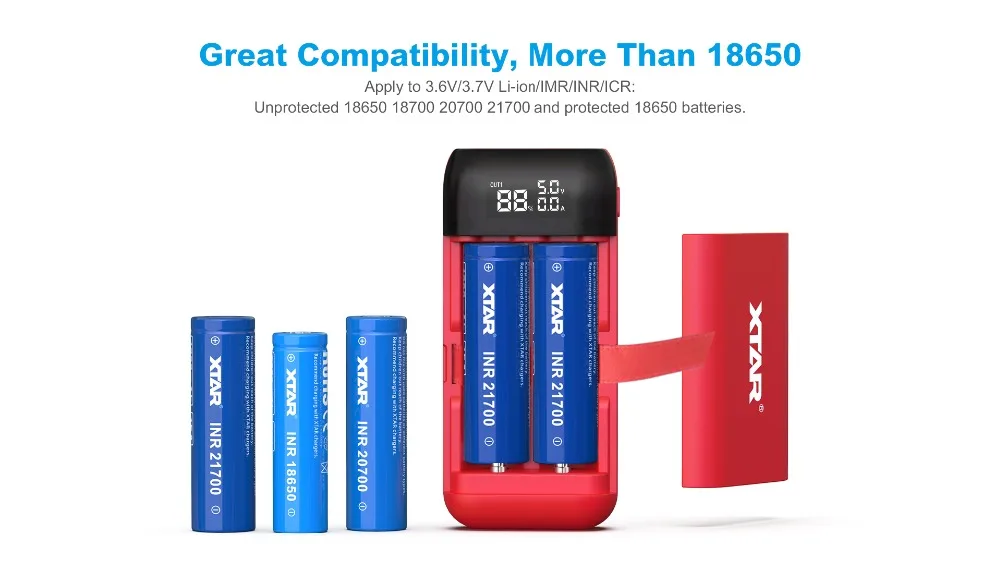 XTAR PB2S внешний аккумулятор 18650 зарядное устройство ЖК-Литий-ионные аккумуляторы USB зарядное устройство Внешний аккумулятор 20700 21700 зарядное устройство для PB2S