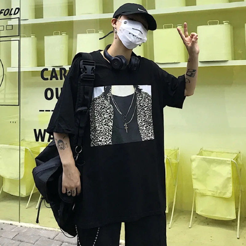 ulzzang Harajuku streetwear leopard print short-sleeved T-shirt female summer BF loose top vintage personality | Женская одежда
