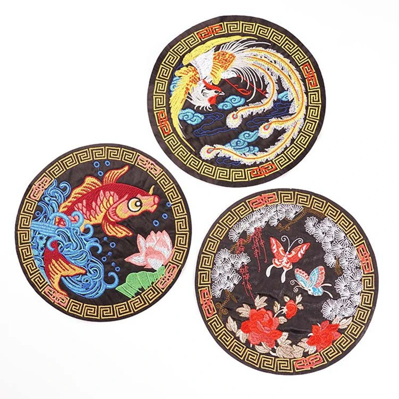 Китайский стиль феникс бабочка вышитые патчи пришить круглый цветок аппликации