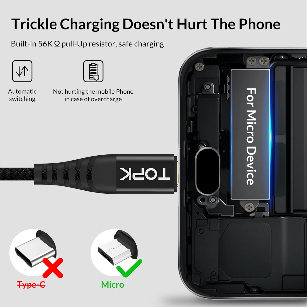TOPK Micro USB кабель нейлоновый плетеный для синхронизации данных Samsung S7 Edge Xiaomi Redmi 4X