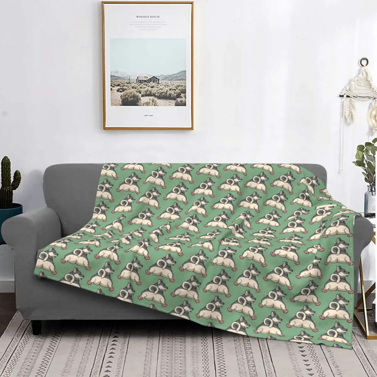 Vallbum Gray Tail Blanket Dog Puppy Pattern Plush Warm Ultra-Soft Flannel Fleece Throw Blanket For Bedding BedSheet Velvet Couch