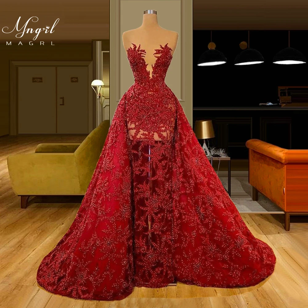 

MNGRL Luxury Evening Dress One-shoulder Long Sleeves Hand-applied Diamonds Glittering 2021 New Evening Dress Party Dress