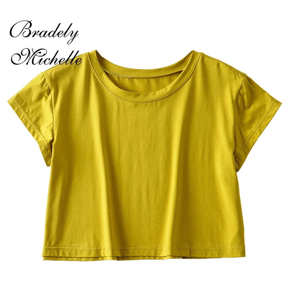 BRADLEY MICHELLE Летний Новый укороченный топ с круглым вырезом Футболка коротким
