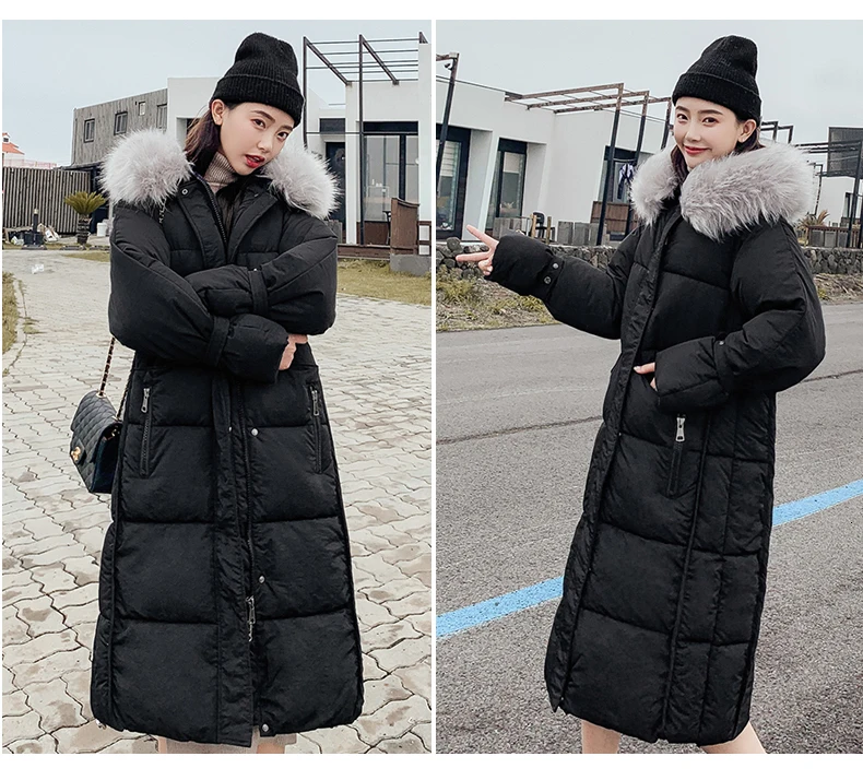 Шикарная длинная шуба с капюшоном Winter Down Coat хлопковая куртка