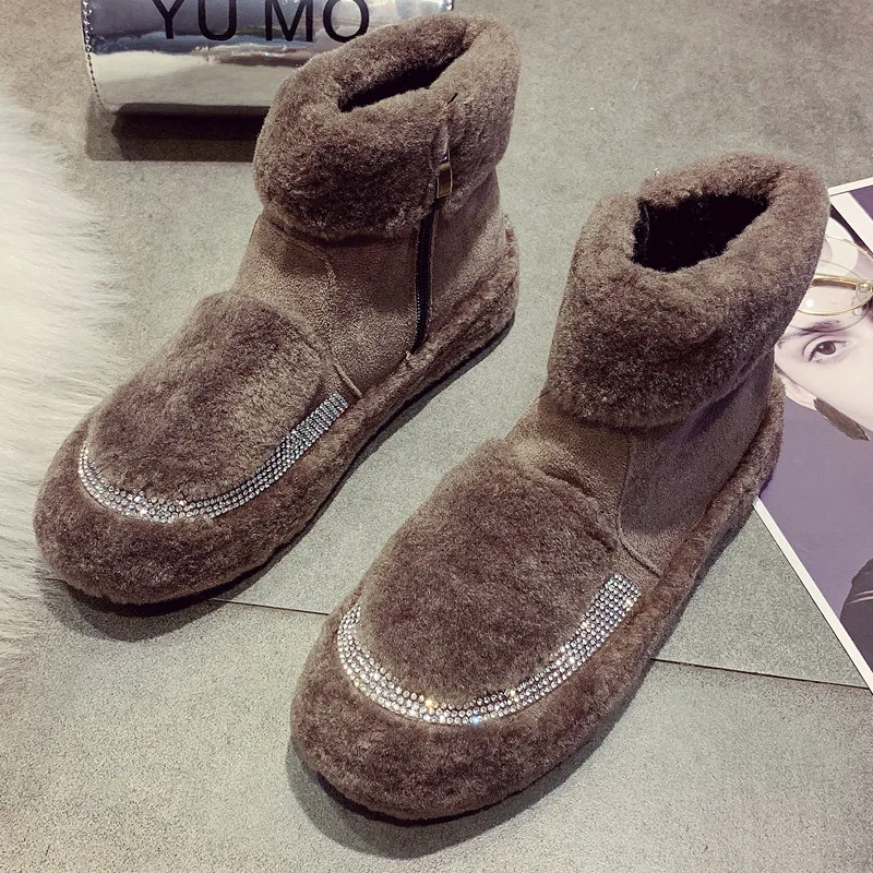 Женские ботинки Плюшевые стразы зимняя теплая женская обувь модные зимние