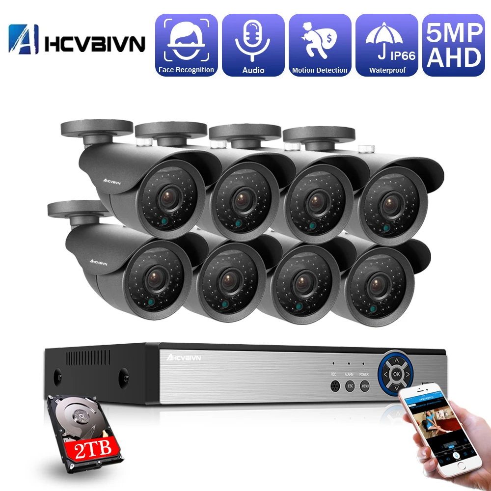 H.265 8CH 5MP HDMI AHD DVR NVR комплект до 16CH CCTV система Крытый Открытый Камера