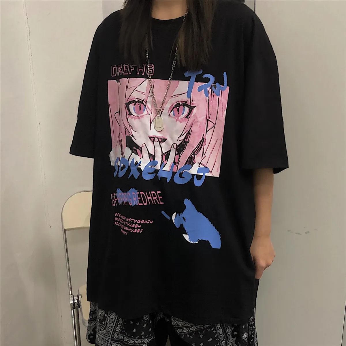 

Летняя женская Корейская версия Ins Harajuku мультяшная футболка с круглым вырезом Женская хлопковая Футболка оверсайз в японском стиле аниме