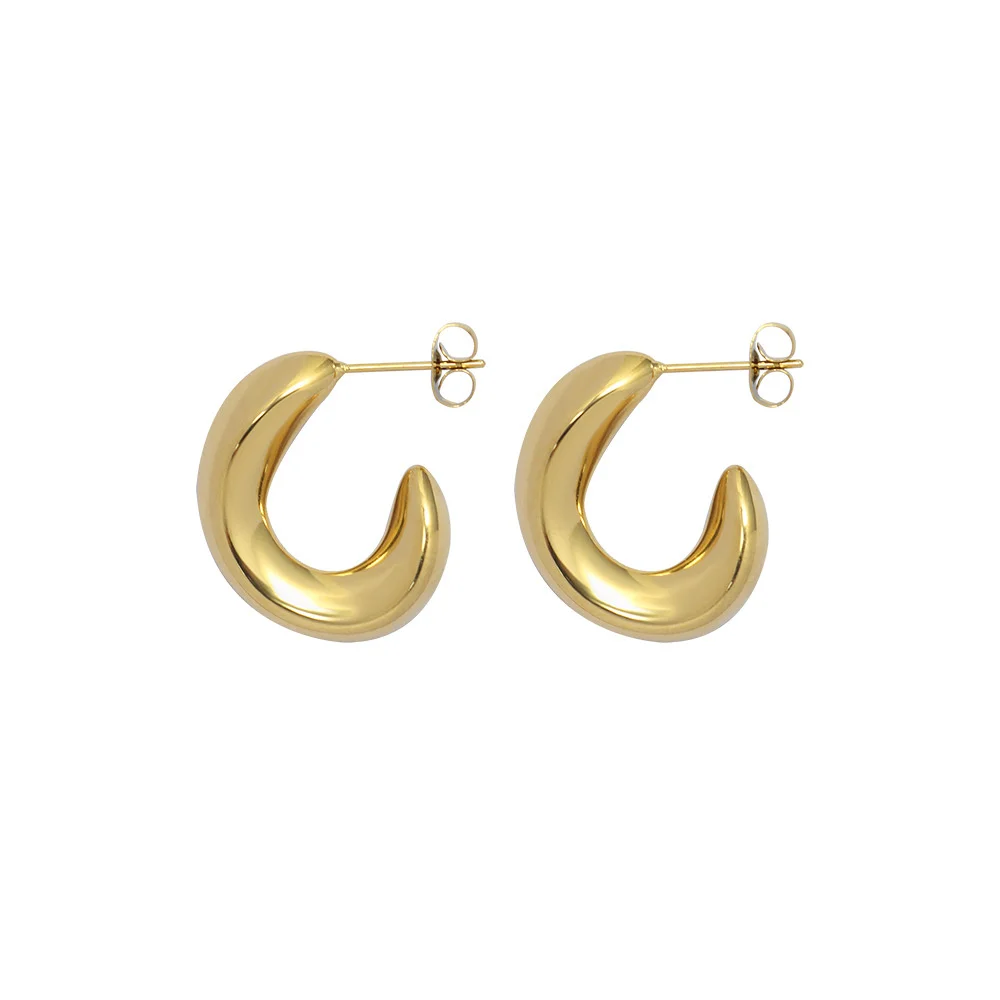 

C-shaped Simple Texture Design Stud Earrings Stainless Steel Gold Plated For Women's Decoration 2021 Trends Accessories Jewelry