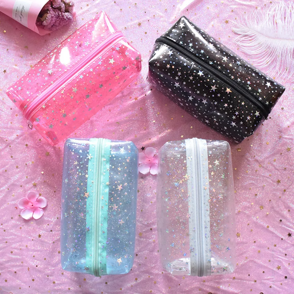 

Women Jelly Cosmetic Bag Clutch Bag Lady Transparent Storage Holder Travel Organizer Korea Cute Cartoon Girls Makeup Bag