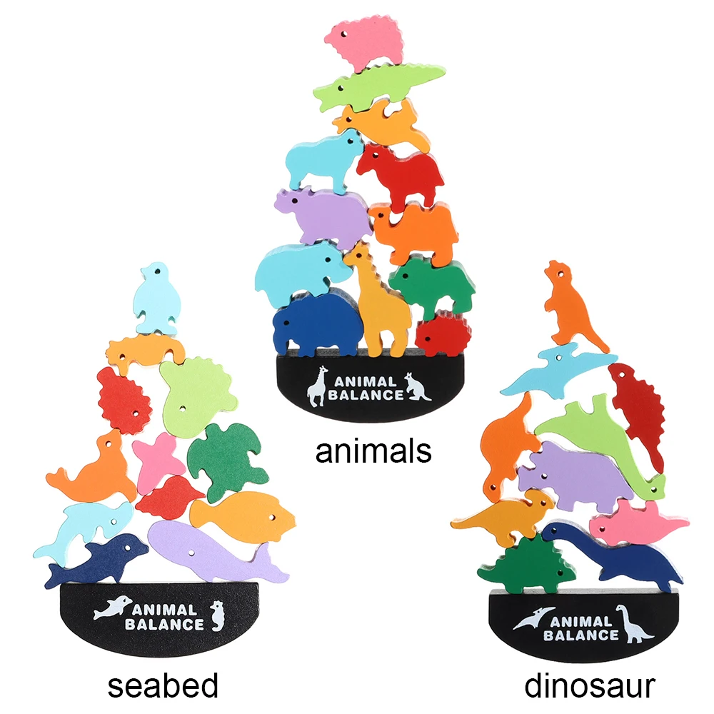 

Children Wooden Animal Balance Blocks Board Games Toy Dinosaur Educational Stacking High Building Block Wood Toy Boys Kids Birth