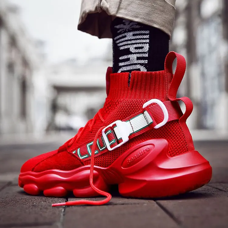 Мужские кроссовки с высоким верхом черные в стиле хип хоп пряжкой повседневная