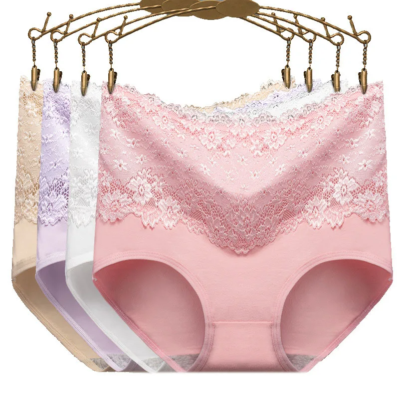 Сексуальные кружевные хлопковые трусики с высокой талией для коррекции фигуры