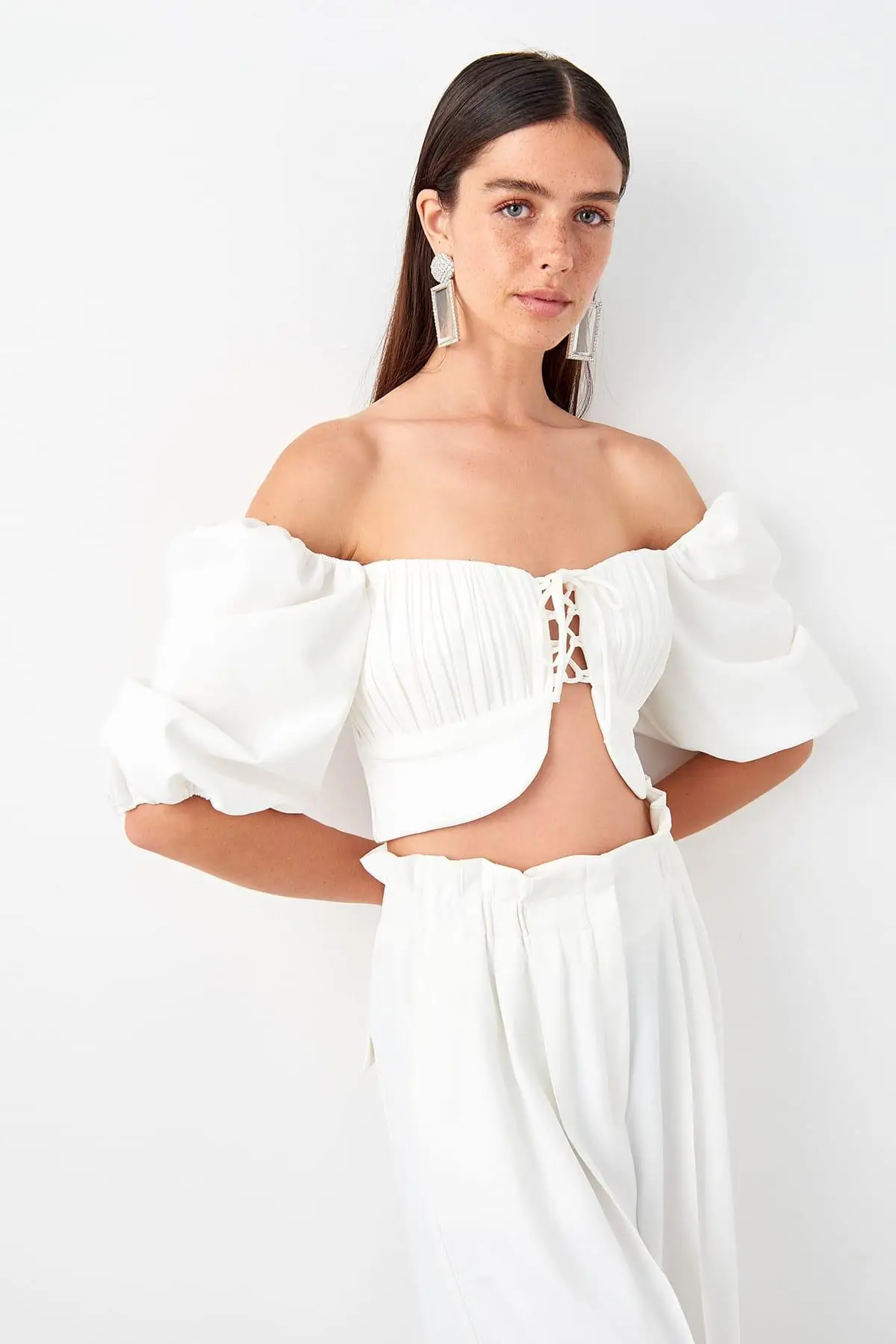 Trendyol белый арбуз рукав деталь Bluz TPRSS19BB0567| |
