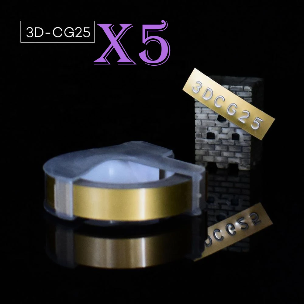 Champagne gold Многоцветный 5 рулонов 3D 9 мм ПВХ тиснение этикеток лента совместимый с dymo 1610 12965 ручной принтер этикеток для Motex E101 производитель этикеток - Цвет: Champagne gold