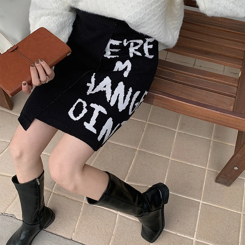 

Юбка женская трапециевидная трикотажная с буквенным принтом, на осень, 5086 #