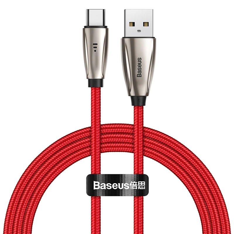 Baseus usb type-C кабель для Samsun S9 S10 Quick Charge 3,0 USB C кабель для Xiaomi Redmi Note 8 Pro светодиодный usb type USB-C провод - Цвет: Red Type C Cable