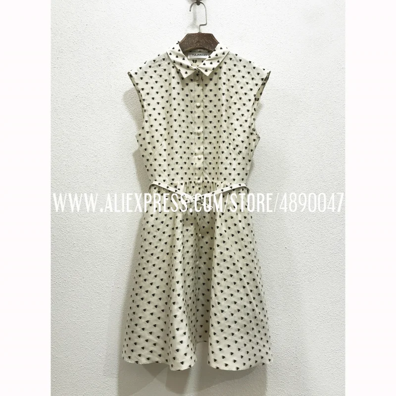 

Ladies love jacquard slim slimming mulberry silk shirt dress high quality belt waist sleeveless lapel dress