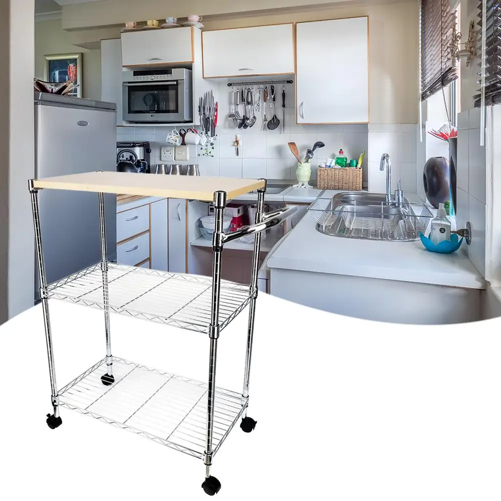 

3-Tier Rolling Kitchen Trolley Cart Steel Island Storage Utility Service