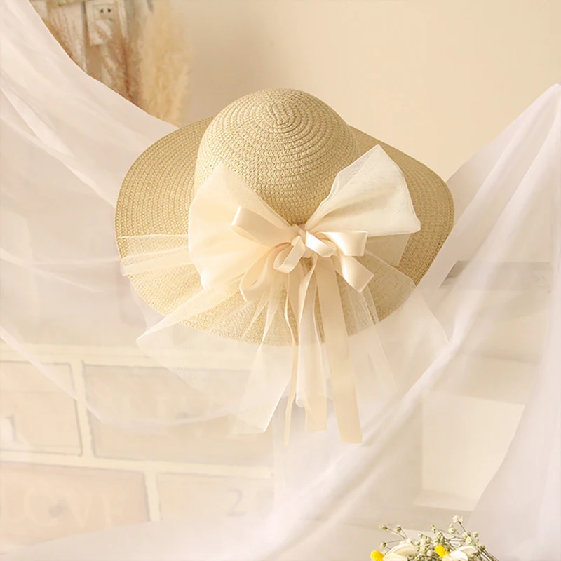 

Bear Leader Toddler Girls Elegant Princess Hats Newborn Baby Bow-knot Chiffon Party Holiday Kids Accessories Fashion Summer Caps