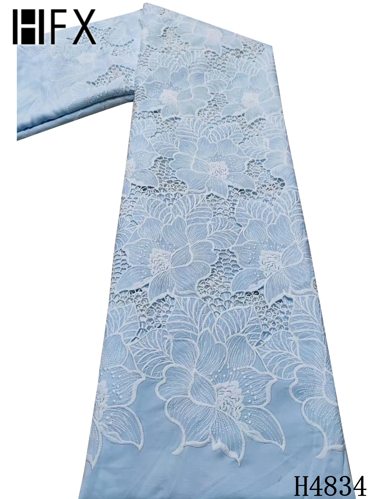 

HFX 2021 guipure cord lace fabric 5 yard navy Chiffon french African lace fabric embroidery lace fabric for Wedding dress H4834