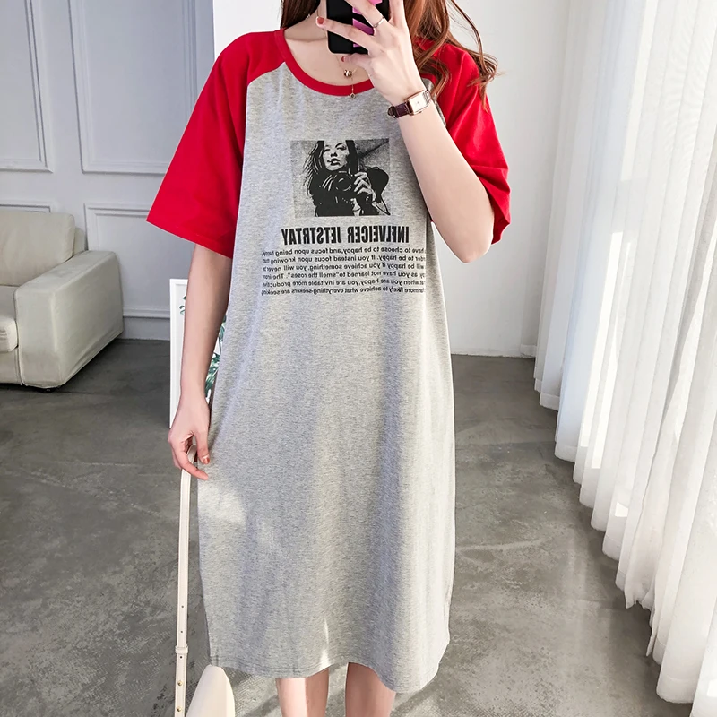 Размера плюс летние платья для женщин с коротким рукавом из чистого хлопка