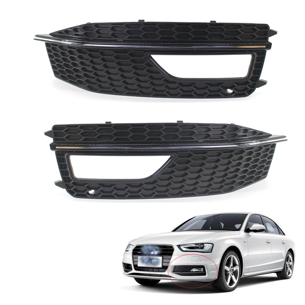 

Shiny Gloss Black Front Bumper Fog Light Grille For Audi A4 S Line S4 2013-2015 Grill