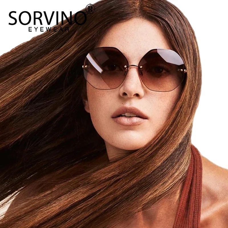 

SORVINO Retro Rimless Tinted Octagon Sunglasses Women 2020 Brand Designer Frameless 90s Brown Red Sun Glasses Color Shades SP59