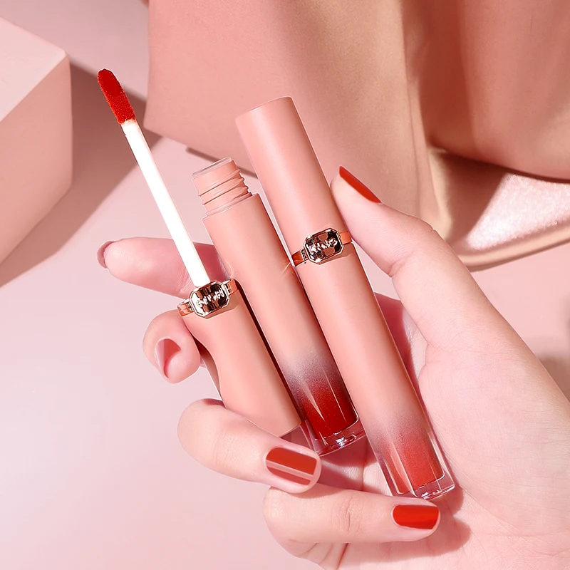 Розовая бархатная воздушная глазурь для губ матовый Туман блеск водостойкий