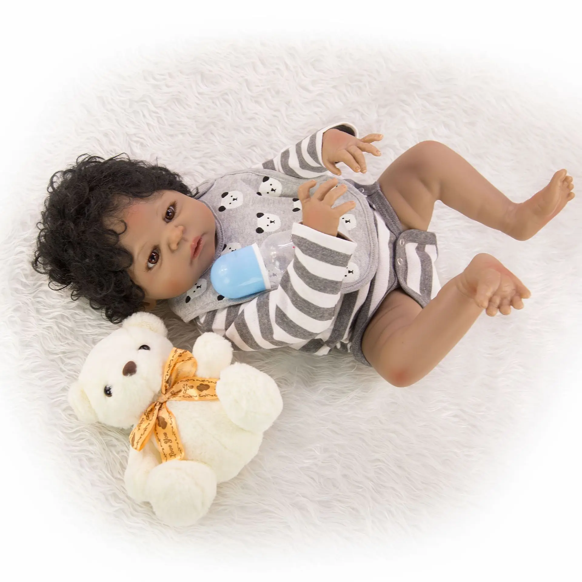 NPKDoll Bebe Reborn силиконовая кукла для детей 23 дюйма Реалистичная мальчика черная кожа