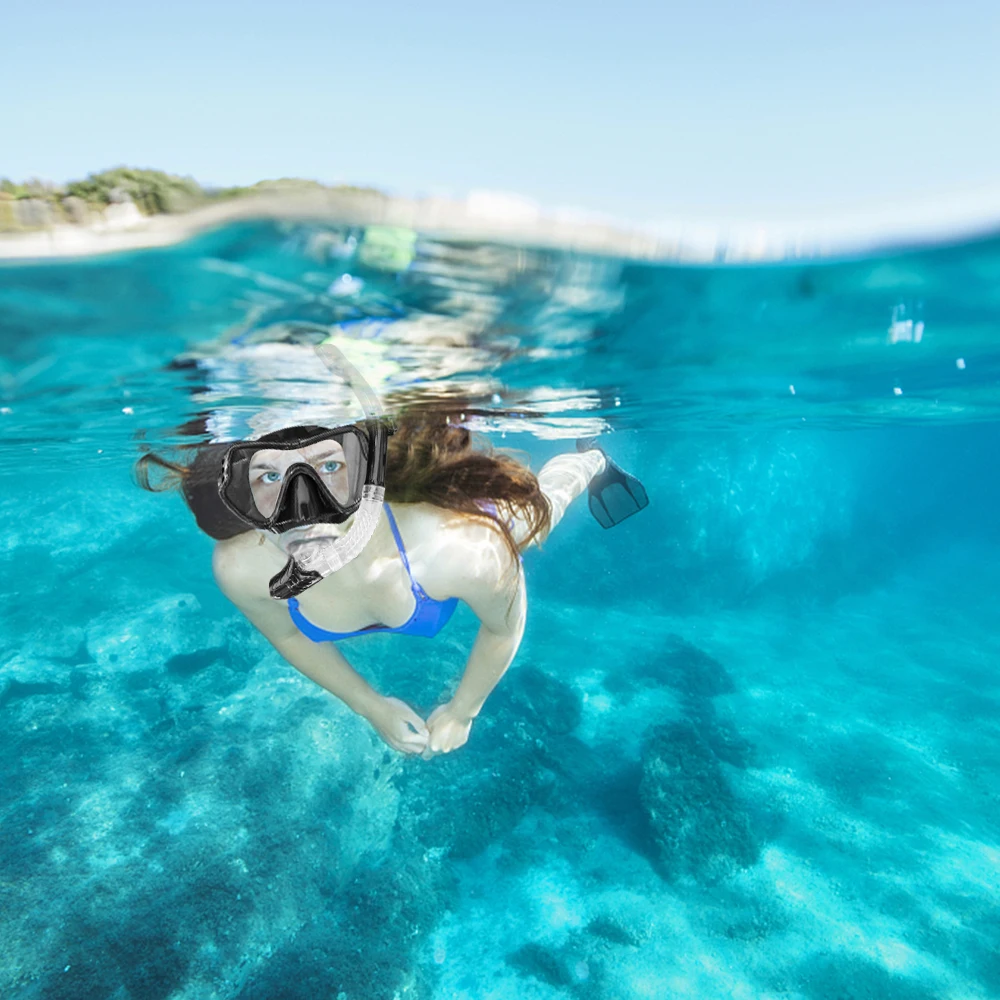 

Snorkeling Set Wide View Diving Mask Dry Top Snorkel Set Big Frame Watertight Anti-Fog Lens Snorkeling Spearfishing Mask