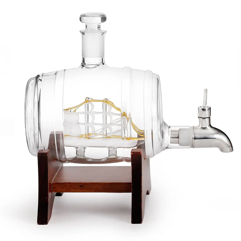 

Novelty home bar Wine barrel shaped style Whiskey Decanter with Bracket and Faucet for Liquor Scotch Bourbon 1000ml