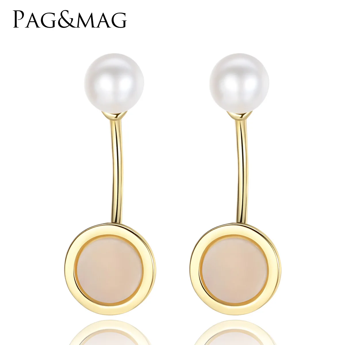 

PAG-MAG S925 Pure Silver Pearl Ear Nails Electroplating 18K Gold Natural Freshwater Pearl Korean Version Creative Earrings