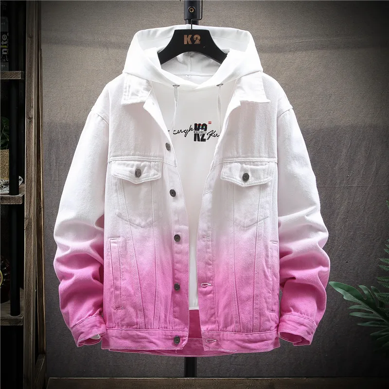 

Осенняя мужская джинсовая куртка, Мужская модная мужская джинсовая куртка-бомбер, Мужская окрашенная ковбойская джинсовая куртка с градие...