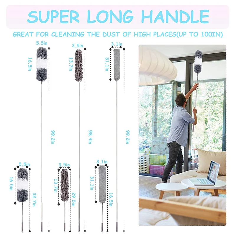 

4PCS Microfiber Duster with Stainless Steel Extension Pole Bendable Dusters Lightweight for Cleaning Ceiling Fan Blind